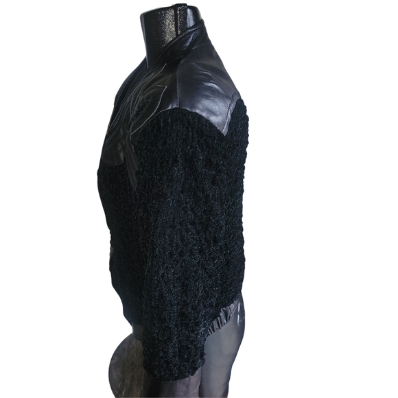 Vintage 80's Valzere Black Leather and Faux Shearling Jacket S - Picture 5 of 8